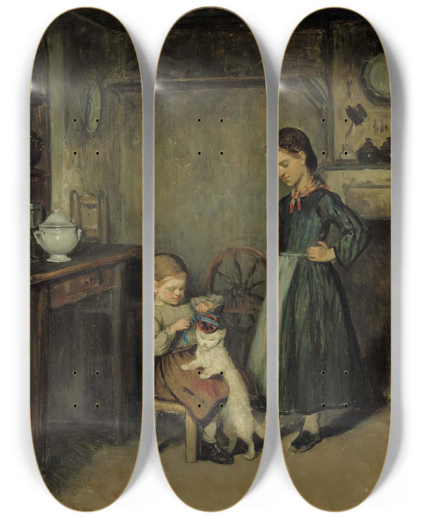 Triptych art skateboard deck of Adolf Von Becker A French Interior by Adolf Von Becker (1831-1909)
