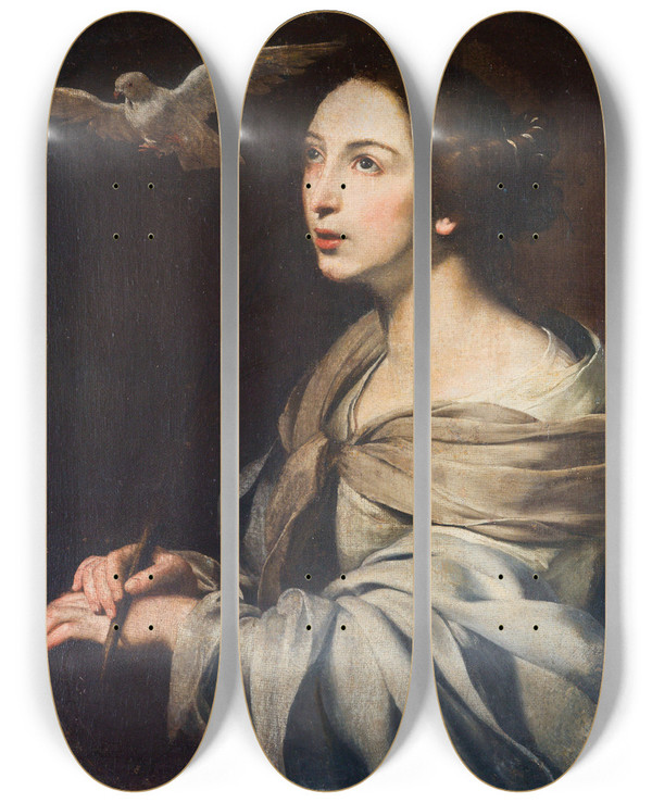 Triptych art skateboard deck of Francesco Guarino Saint Catherine by Francesco Guarino (1611-1651)