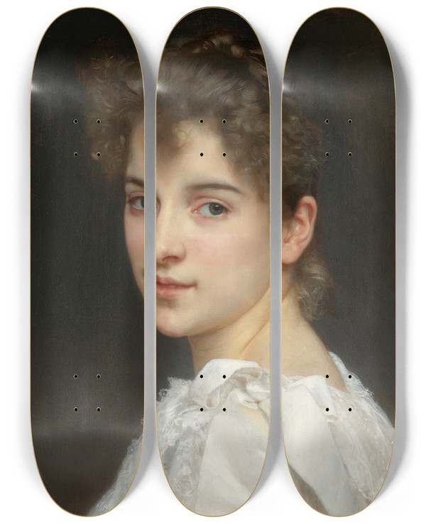 Triptych art skateboard deck of William Bouguereau Portrait Of Gabrielle Cot by William Bouguereau (1825-1905)