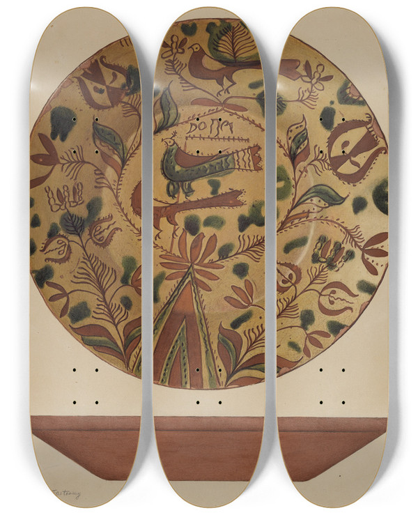 Triptych art skateboard deck of Aaron Fastovsky Pa German Plate_6 by Aaron Fastovsky