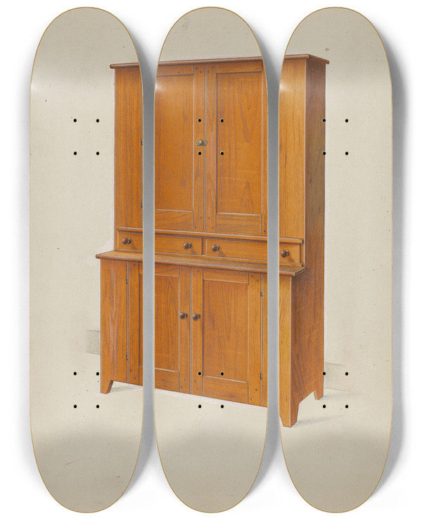 Triptych art skateboard deck of Irving I Smith Shaker Cupboard by Irving I Smith