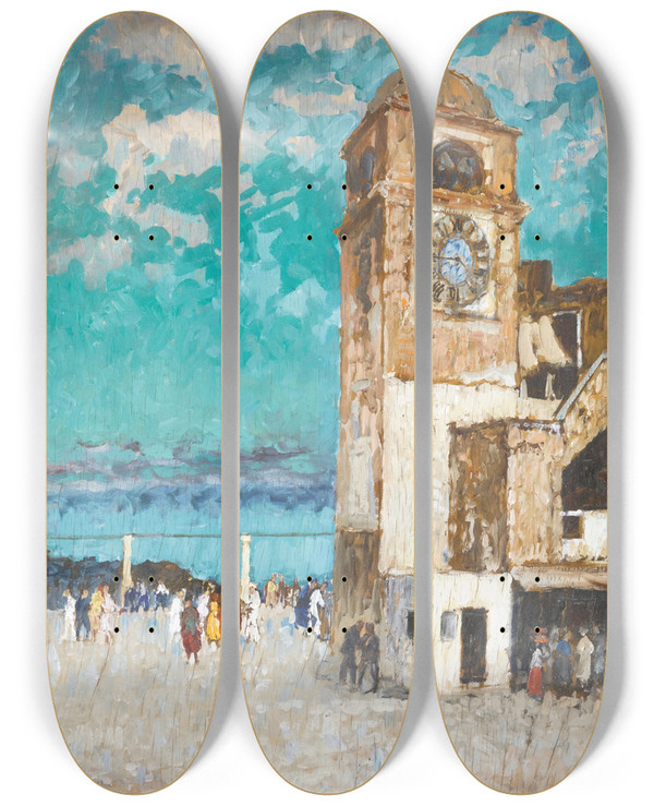 Triptych art skateboard deck of Konstantin Ivanovich Gorbatov Capri by Konstantin Ivanovich Gorbatov (1876-1945)