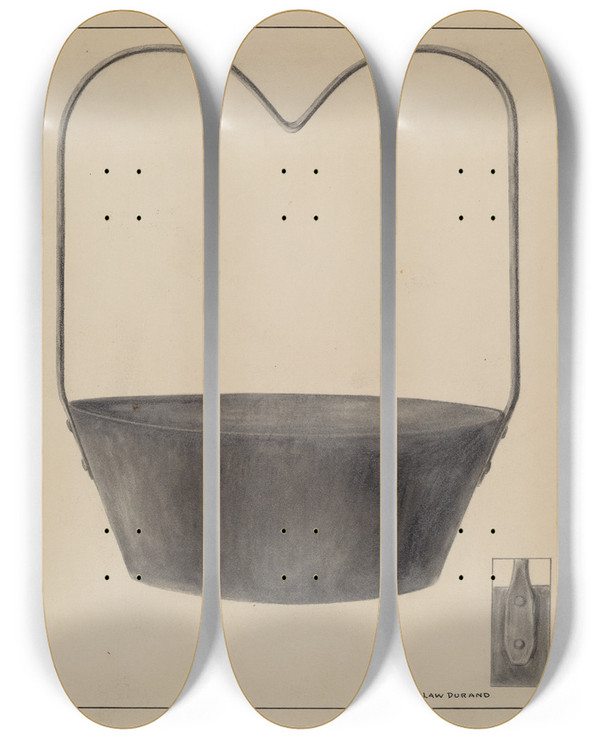 Triptych art skateboard deck of Francis Law Durand Fireplace Kettle by Francis Law Durand (1935)