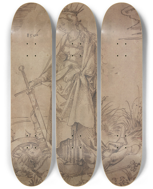 Triptych art skateboard deck of Martin Kaldenbach Saint Catherine by Martin Kaldenbach (1480-1518)