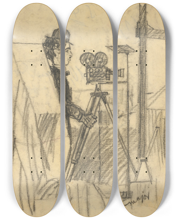 Triptych art skateboard deck of Henry Major Charlie Chaplin_1 by Henry Major (1889-1948)