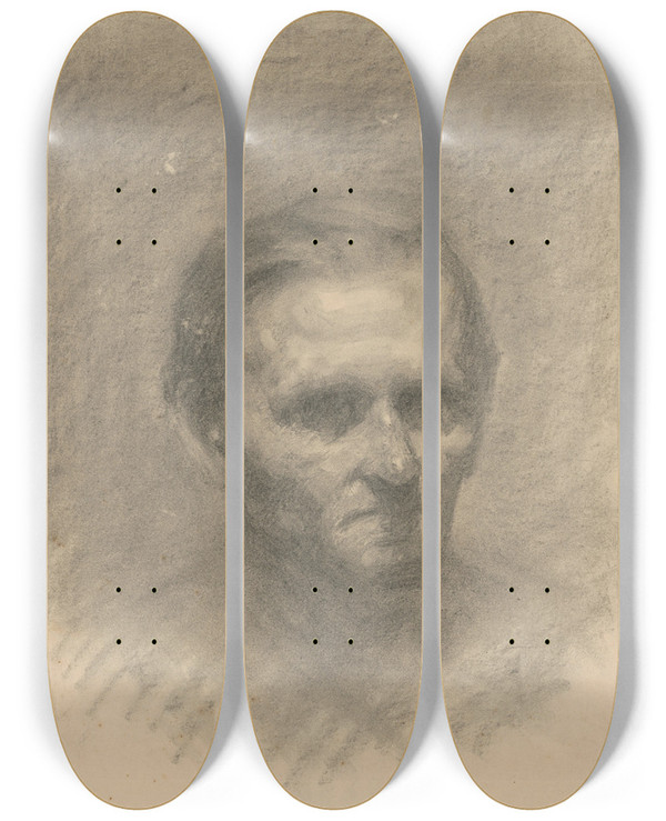 Triptych art skateboard deck of Eduard Putra Head Study Of A Man by Eduard Putra (1883-1915)