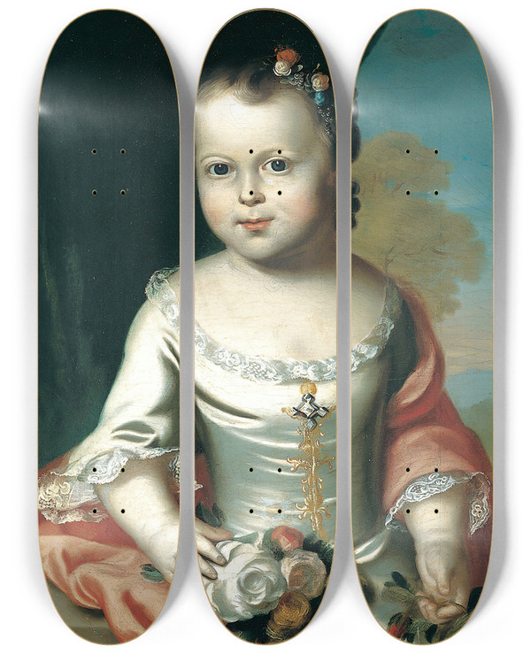 Triptych art skateboard deck of John Singleton Copley Elizabeth Greenleaf by John Singleton Copley (1738-1815)