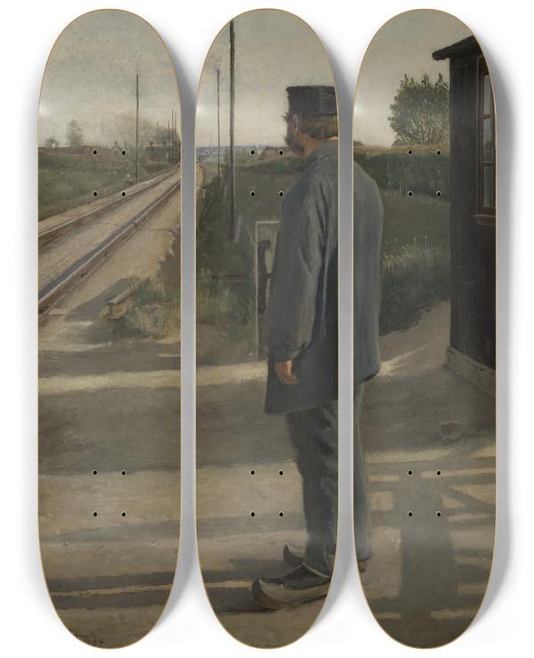 Triptych art skateboard deck of Laurits Andersen Ring The Lineman by Laurits Andersen Ring (1854-1933)