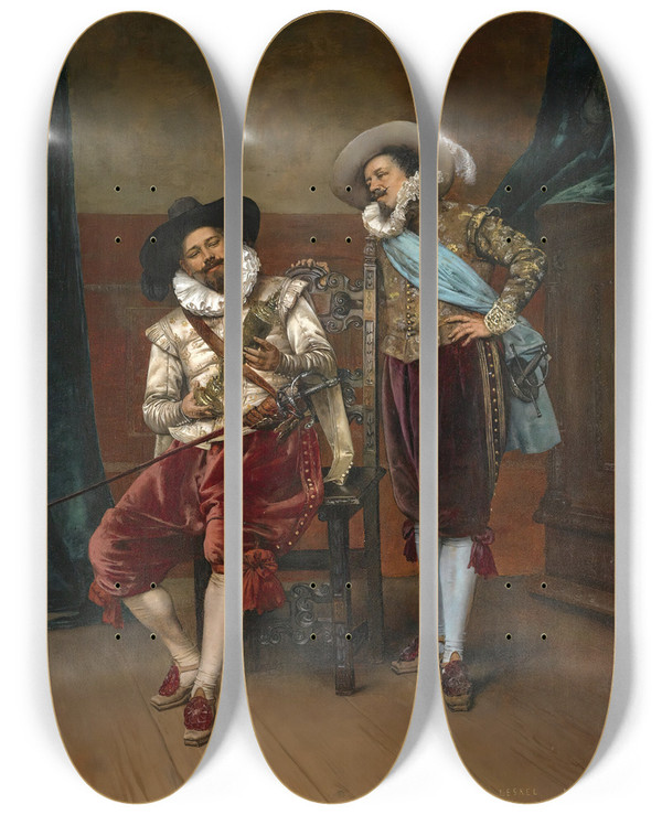 Triptych art skateboard deck of Adolphealexandre Lesrel Les Cavaliers by Adolphe Alexandre Lesrel (1839-1929)