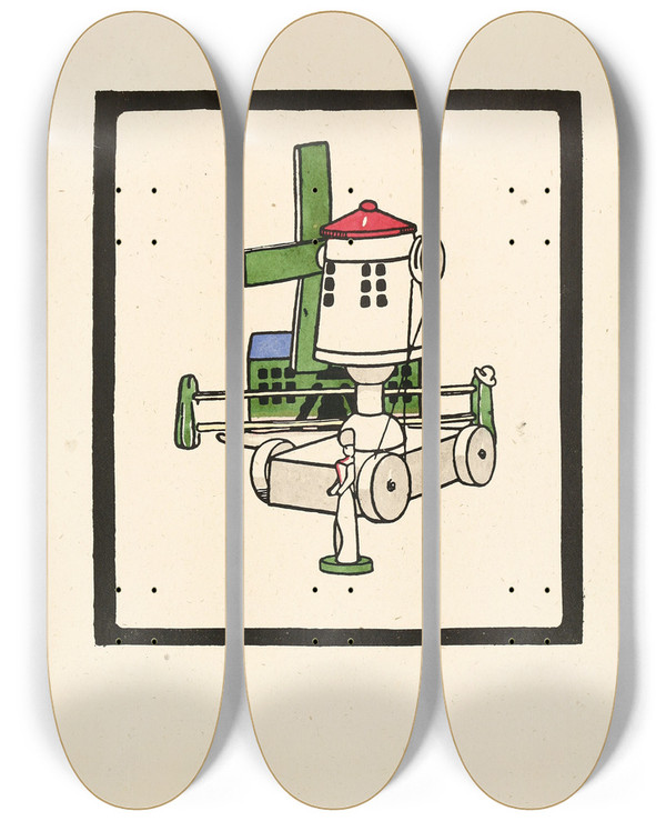Triptych art skateboard deck of Edward Gordon Craig The Mill by Edward Gordon Craig (1872-1966)