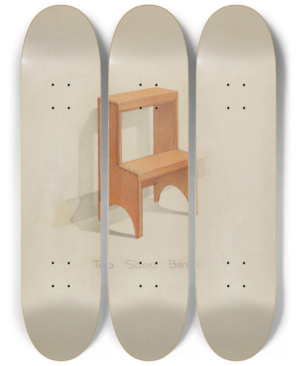 Triptych art skateboard deck of Lawrence Foster Shaker Twostep Bench by Lawrence Foster