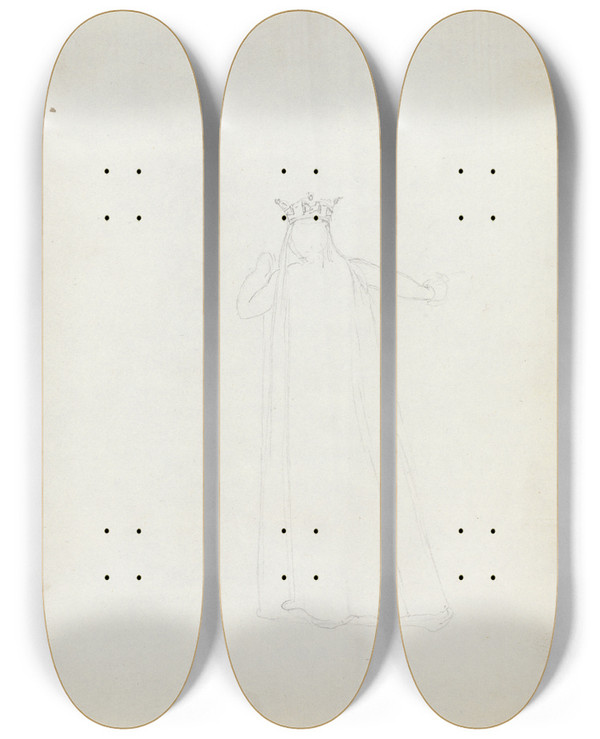 Triptych art skateboard deck of John Flaxman Back View Of Mrs Siddons by John Flaxman (1755-1826)