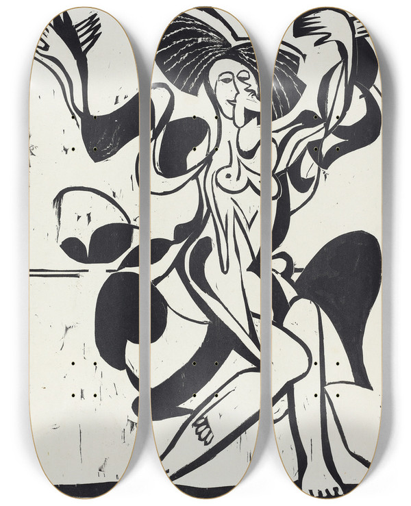 Triptych art skateboard deck of Ernst Ludwig Kirchner Mary Wigmans Dance by Ernst Ludwig Kirchner (1880-1938)