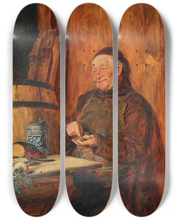 Triptych art skateboard deck of Eduard Von Grtzner Stillvergngt by Eduard Von Grutzner (1848-1925)