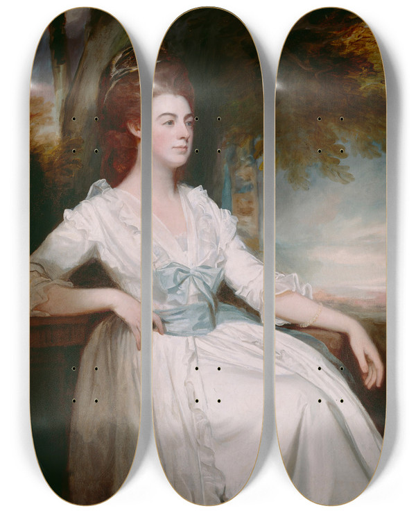 Triptych art skateboard deck of George Romney Miss Clavering by George Romney (1734-1802)