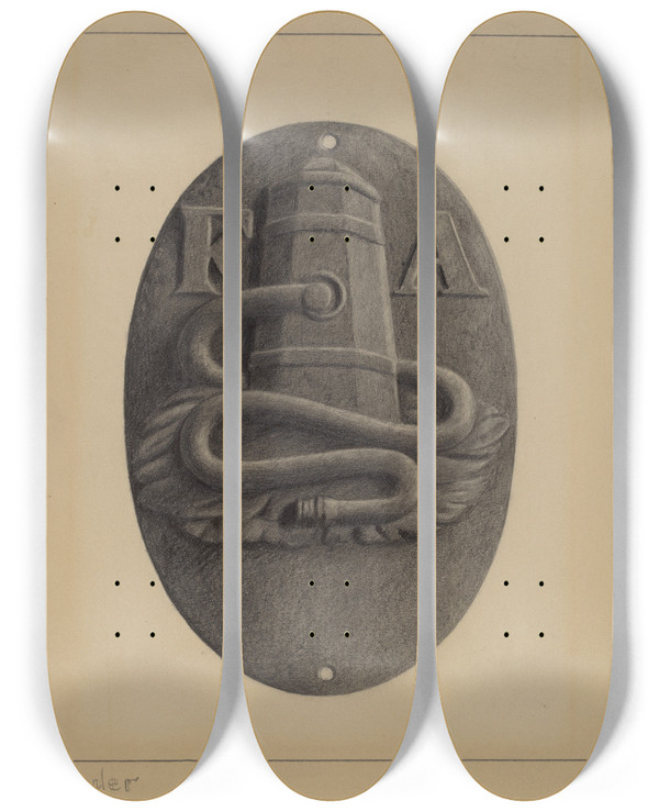 Triptych art skateboard deck of Herman Bader Firemark_1 by Herman Bader