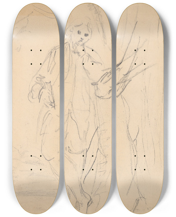 Triptych art skateboard deck of Sir Joshua Reynolds Man Standing by Sir Joshua Reynolds (1723-1792)