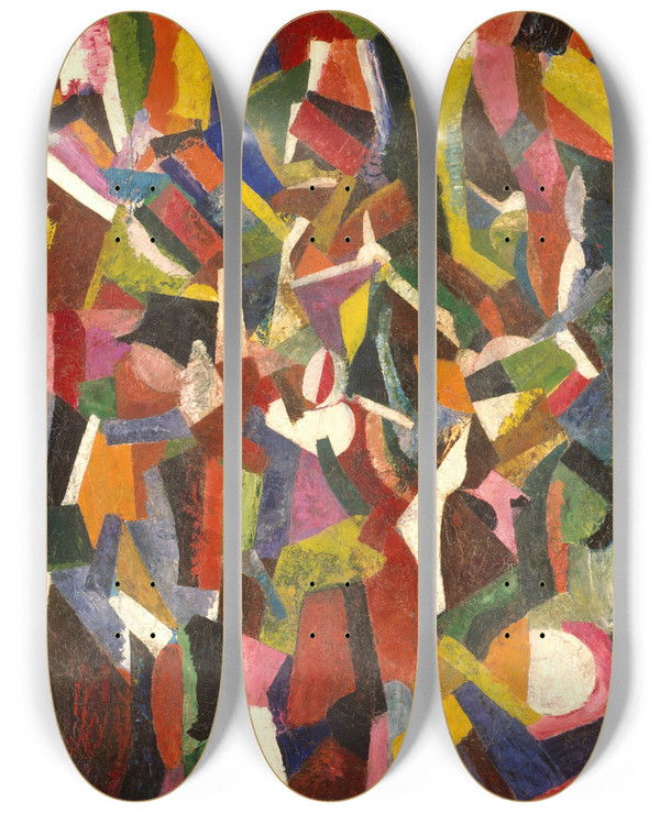 Triptych art skateboard deck of Patrick Henry Bruce Composition Vi by Patrick Henry Bruce (1881-1936)