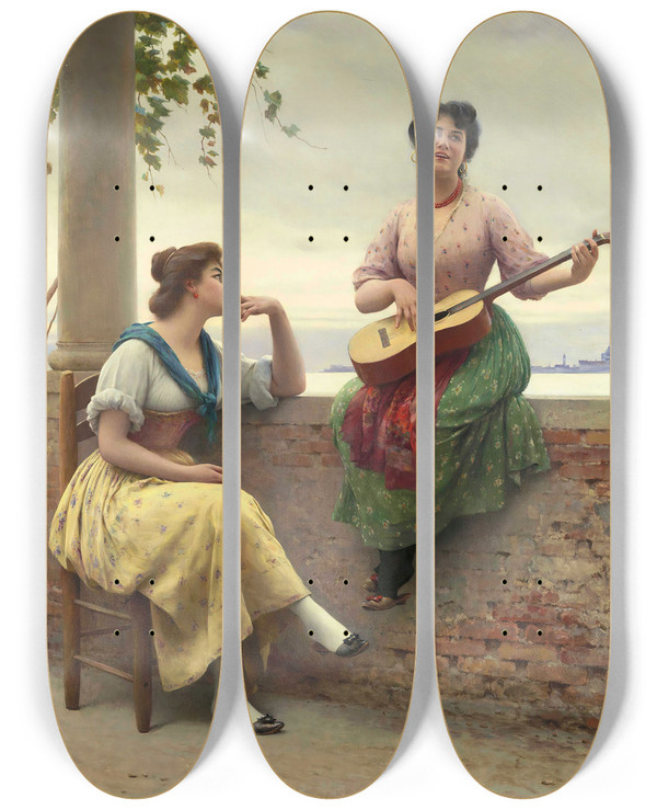 Triptych art skateboard deck of Eugen Von Blaas Venetian Melody by Eugen Von Blaas (1843-1931)