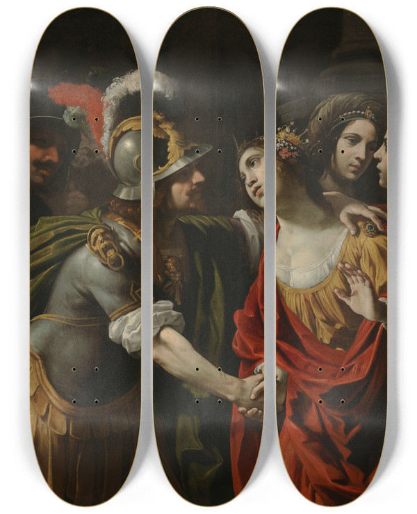 Triptych art skateboard deck of Rutilio Manetti Dido And Aeneas by Rutilio Manetti (1571-1639)