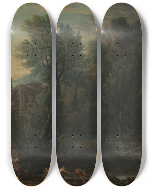Triptych art skateboard deck of John Wootton Classical Landscape_2 by John Wootton (1686-1765)