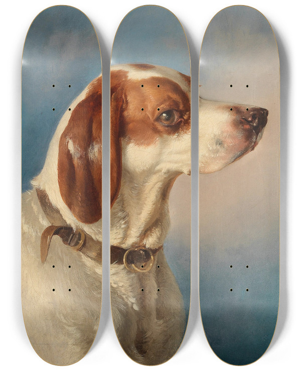 Triptych art skateboard deck of Carl Pischinger Ein Foxl by Carl Pischinger (1823-1886)