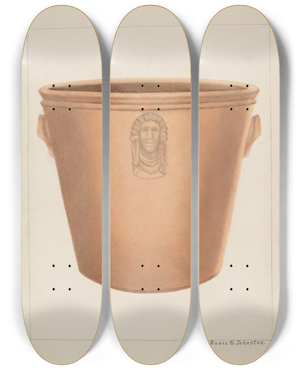Triptych art skateboard deck of Annie B Johnston Earthenware Jar by Annie B Johnston (20-)