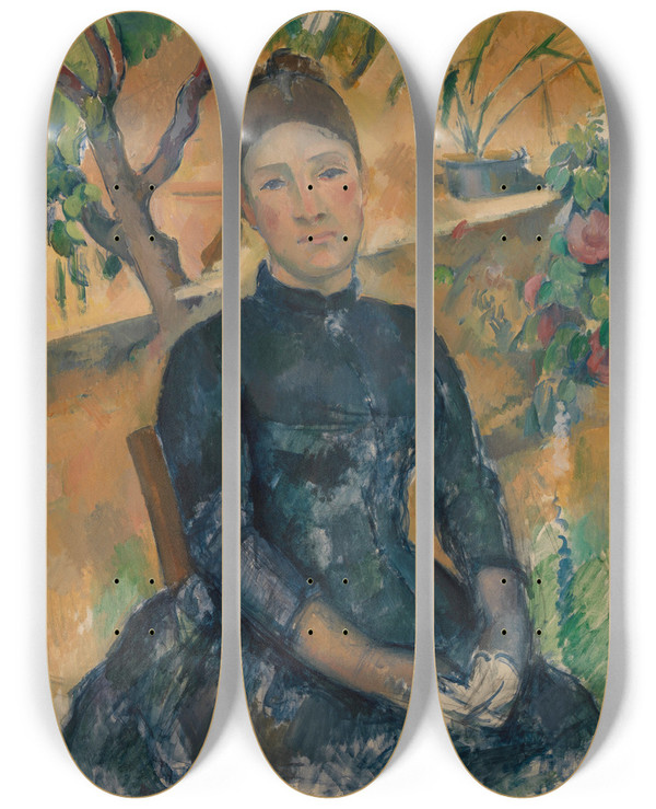 Triptych art skateboard deck of Paul Czanne Madame Czanne In The Conservatory by Paul Cezanne (1839-1906)