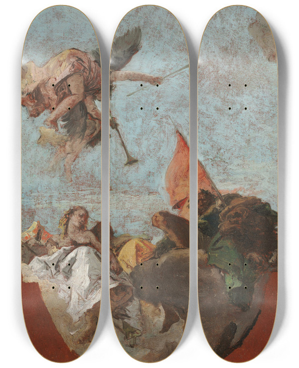 Triptych art skateboard deck of Giovanni Battista Tiepolo Sketch For A Ceiling by Giovanni Battista Tiepolo (1696-1770)