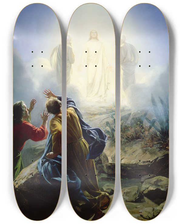 Triptych art skateboard deck of Carl Bloch Transfiguration Of Jesus by Carl Bloch (1834-1890)