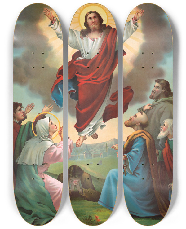 Triptych art skateboard deck of Krebs Litho The Ascension by Krebs Litho. (19-20-)