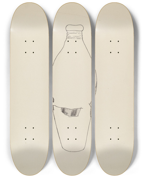Triptych art skateboard deck of John Tarantino Flask_1 by John Tarantino (1935)