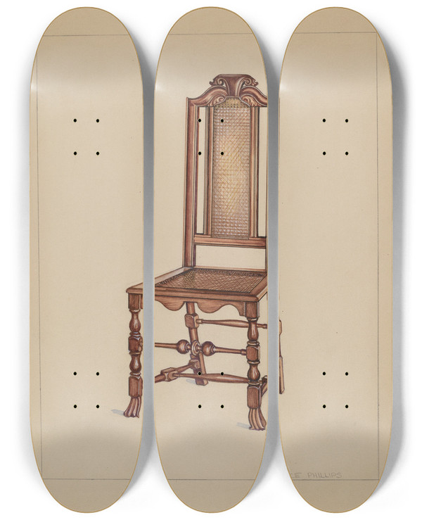 Triptych art skateboard deck of Lawrence Phillips Side Chair_3 by Lawrence Phillips