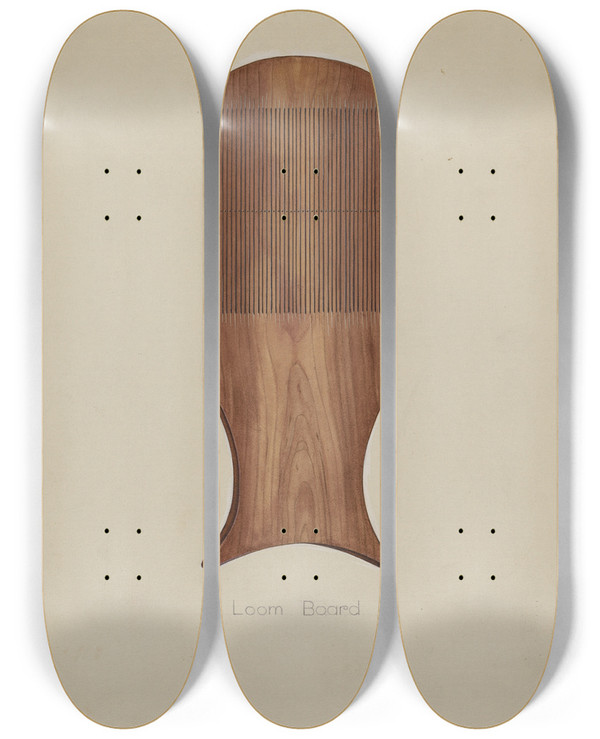 Triptych art skateboard deck of Irving I Smith Shaker Tape Loom by Irving I Smith