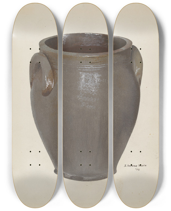 Triptych art skateboard deck of Jerome Hoxie Stoneware Crock by Jerome Hoxie
