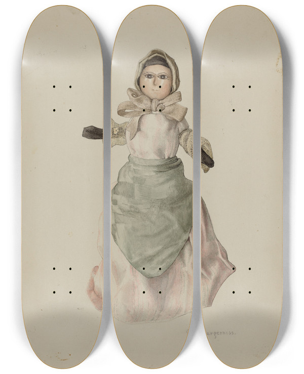 Triptych art skateboard deck of Carl Buergerniss Doll by Carl Buergerniss (20-)