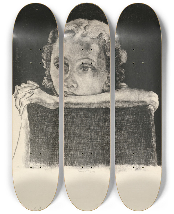 Triptych art skateboard deck of John Copley La Bionda by John Copley (1875-1950)