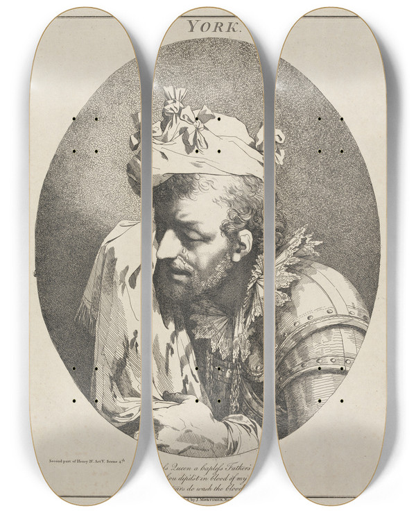 Triptych art skateboard deck of John Hamilton Mortimer York Henry Iv Part Ii Act V Scene Iv by John Hamilton Mortimer (1740-1779)