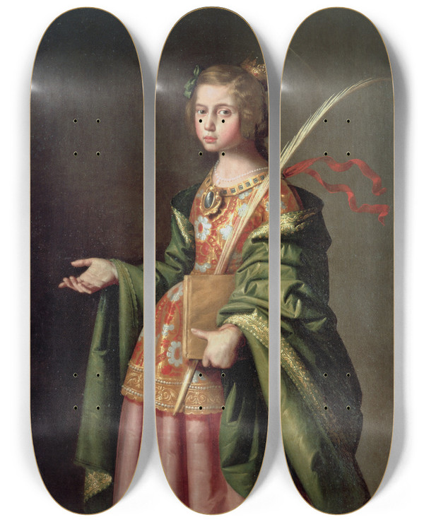 Triptych art skateboard deck of Francisco De Zurbarn Saint Elizabeth Of Thuringia by Francisco de Zurbarn (1598-1664)