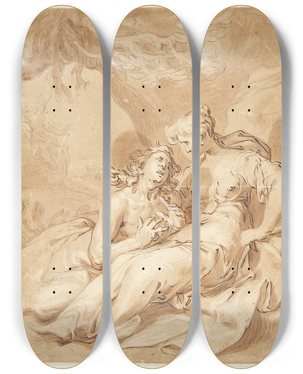 Triptych art skateboard deck of Gerrit Pietersz Elskende Par by Gerrit Pietersz (1566-1612)