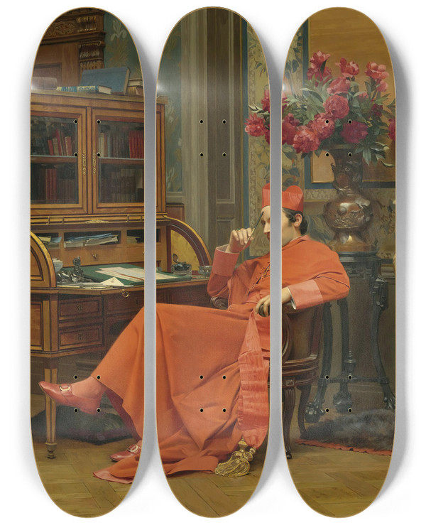 Triptych art skateboard deck of Jehan Georges Vibert Eureka by Jehan Georges Vibert (1840-1902)