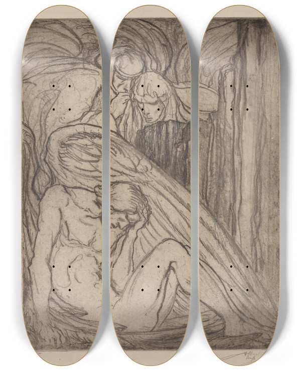 Triptych art skateboard deck of Albert Sterner Lost Angel by Albert Sterner (1863-1946)