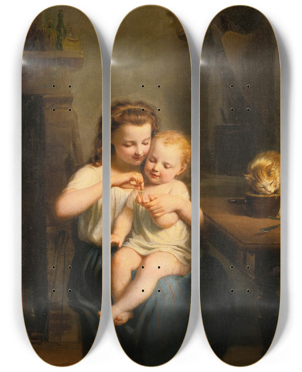 Triptych art skateboard deck of Fritz Zuberbhler Spin The Top by Fritz Zuber-Bhler (1822-1896)