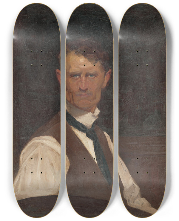Triptych art skateboard deck of Eduard Putra Selfportrait In A White Shirt by Eduard Putra (1883-1915)