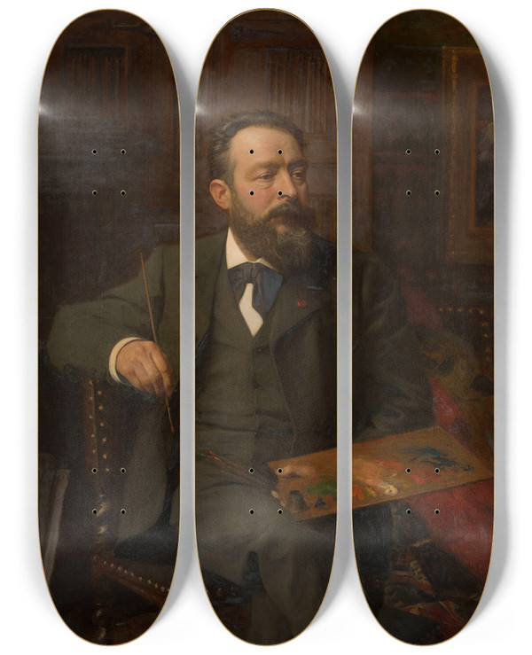 Triptych art skateboard deck of Edouard De Jans The Painter Albert De Vriendt by Edouard De Jans (1855-1919)