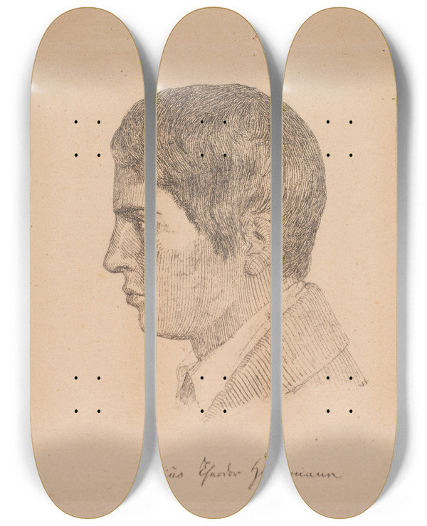 Triptych art skateboard deck of Lorenz Frlich Julius Theodor Hedermann by Lorenz Frolich (1820-1908)