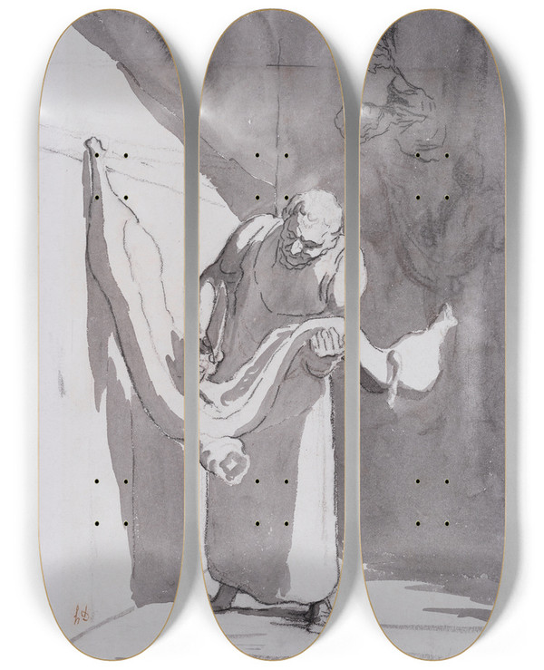 Triptych art skateboard deck of Honor Daumier Le Boucher by Honore Daumier (1808-1879)