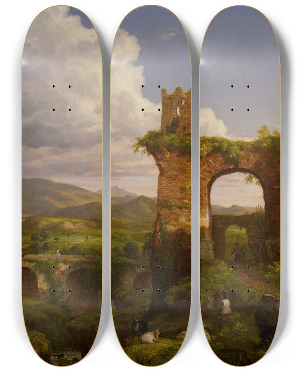 Triptych art skateboard deck of Thomas Cole The Arch Of Nero by Thomas Cole (1801-1848)