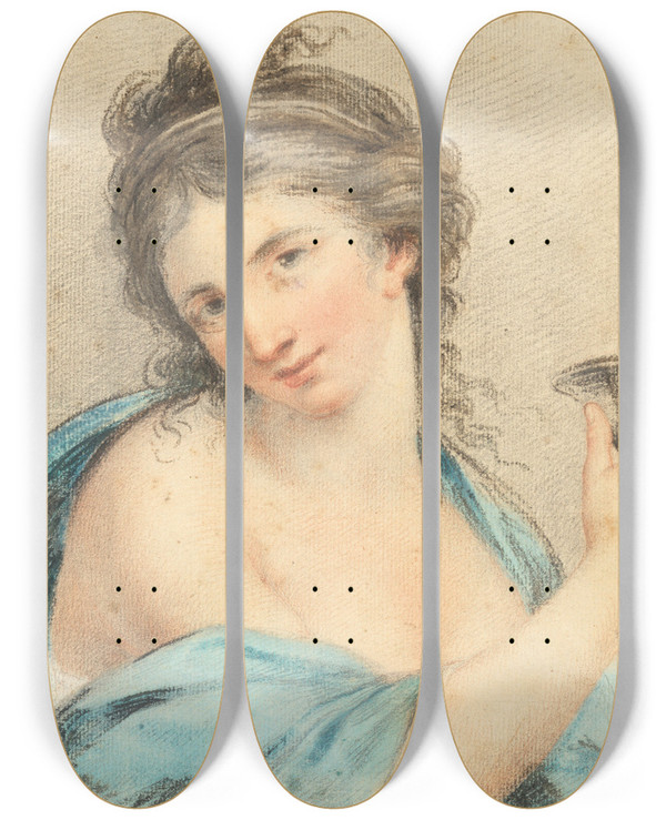 Triptych art skateboard deck of Francesco Bartolozzi Hebe by Francesco Bartolozzi (1727-1815)