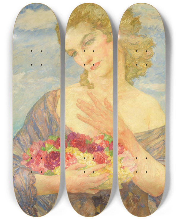 Triptych art skateboard deck of Hans Unger Flora by Hans Unger (1872-1936)